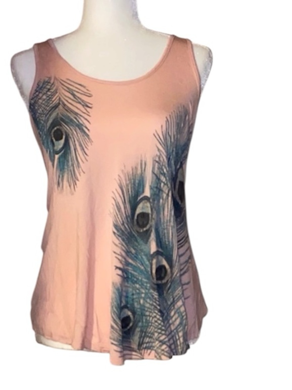 Feather Print Tank top With Lace Back